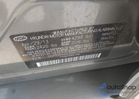 2013 Hyundai Sonata Gls from USA, damaged, VIN 5NPEB4AC3DH738352